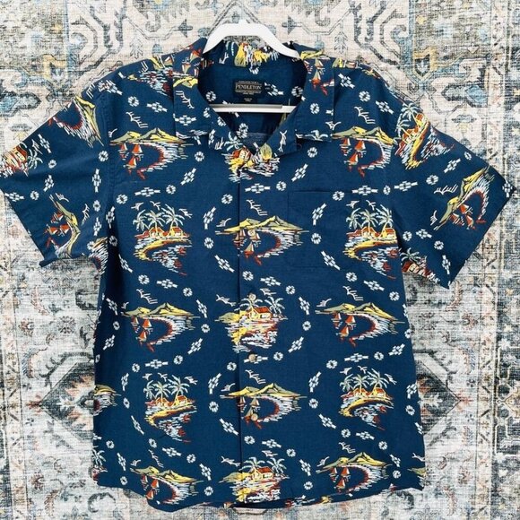 Pendleton Men's Aloha Shirt Size XXL Blue Island Short Sleeve